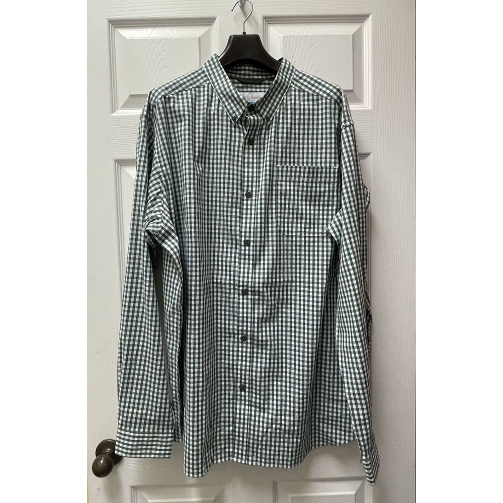 Columbia Sportswear Men's 3X Large Long Sleeve Button Up Green‎ Gingham Shirt